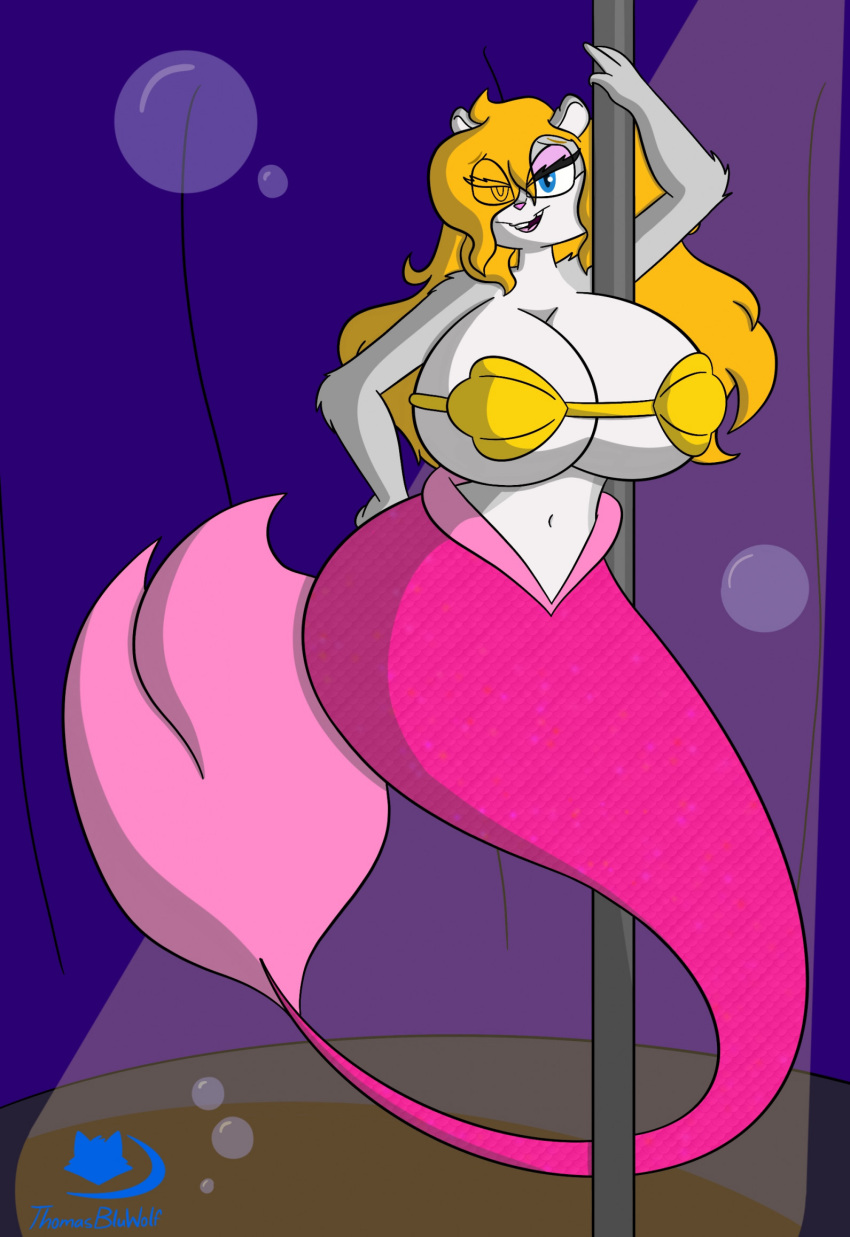 1girl beautiful berri big_breasts breasts chipmunk conker's_bad_fur_day female mermaid microsoft rareware sexy solo stripper_pole thicc thomasbluewolf underwater