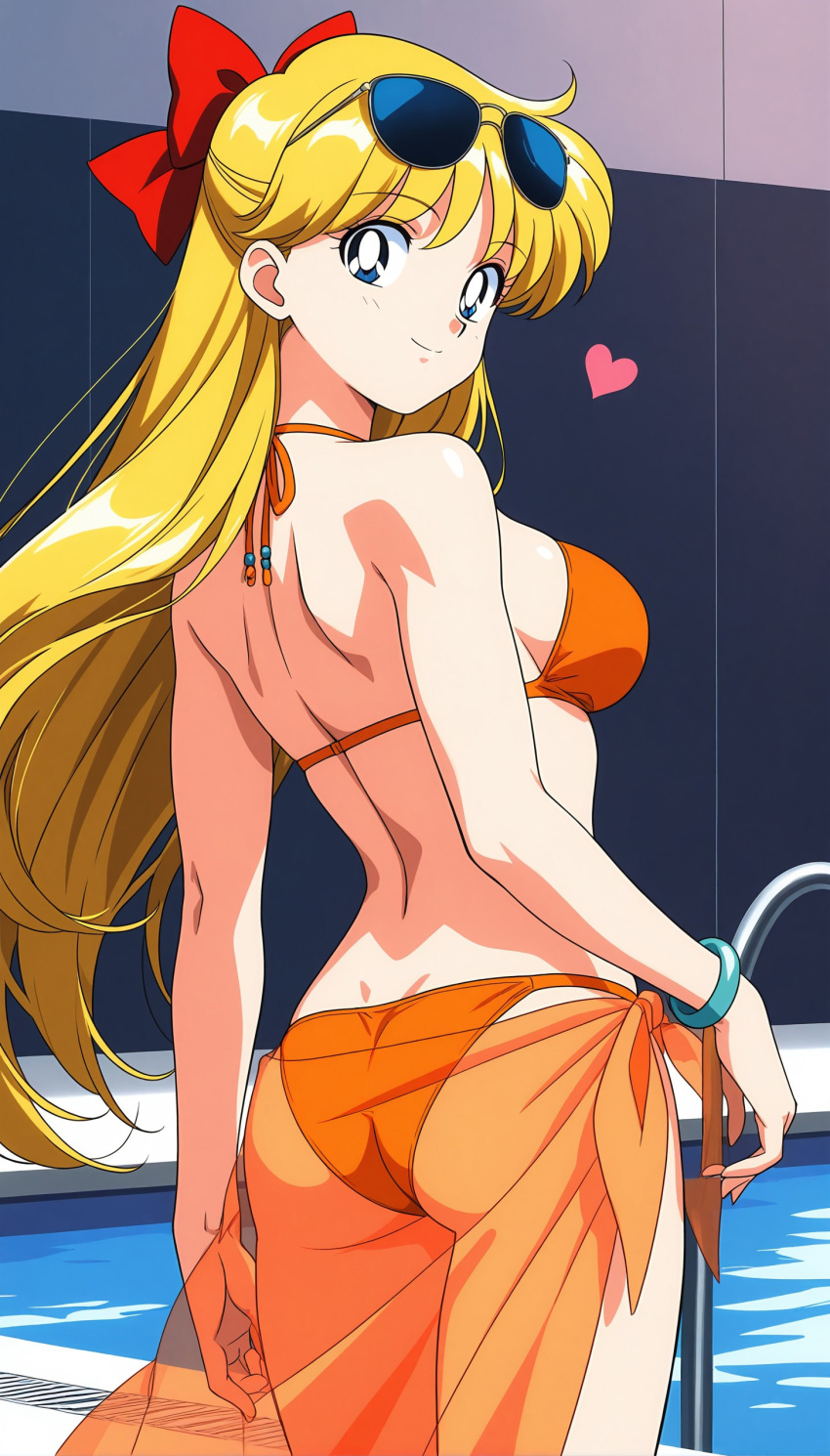 1990s_(style) 1girl accurate_art_style adult_swim alluring ass bikini bishoujo_senshi_sailor_moon bishoujo_senshi_sailor_moon_r bishoujo_senshi_sailor_moon_r_the_movie bishoujo_senshi_sailor_moon_s bishoujo_senshi_sailor_moon_s_the_movie bishoujo_senshi_sailor_moon_supers bishoujo_senshi_sailor_moon_supers_the_movie blonde_hair blue_eyes kaoru_irono looking_back_at_viewer medium_breasts minako_aino retro_artstyle sideboob swimming_pool toei_animation toonami