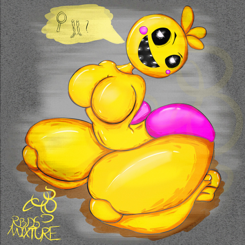 1girl 1girl 1girls amputee animatronic armless ass big_ass big_thighs black_sclera breasts chicken featureless_breasts five_nights_at_freddy's five_nights_at_freddy's_2 fnaf no_arms rbds_mixture robot scottgames thick_thighs toy_chica_(fnaf) yellow_body
