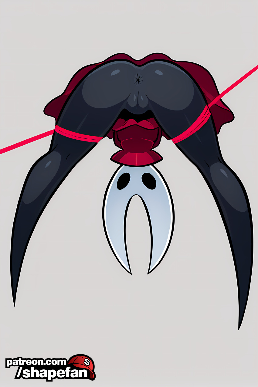 1girl 2d 2d_(artwork) 2d_artwork ai-created ai-generated ai_art ai_generated anus ass ass_up black_eyes black_skin black_skinsuit bone_mask cloak cloak_only clothed cute dark-skinned_female dark_skin dress full_body hanging hanging_upside_down hollow_eyes hollow_knight hollow_knight:_silksong hornet_(hollow_knight) legs legs_apart mask masked masked_female petite pussy pussy red_cloak red_clothing red_dress shapefan silksong silksong_hornet_(shapefan) simple simple_background simple_shading skinny skinny_girl skinsuit skull slender_body slim slim_waist spread_legs thighs thread tied_up upside-down video_game_character video_games white_mask