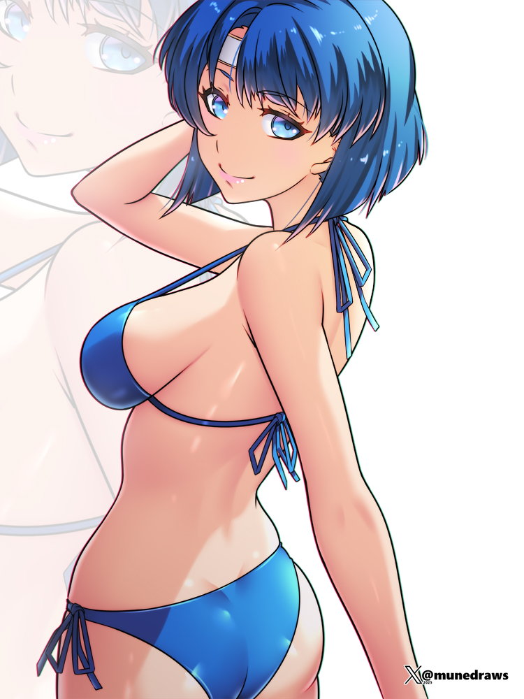 1girl 1girl 1girl alluring ass big_breasts bikini blue_bikini blue_eyes blue_hair catria_(fire_emblem) etchimune female_only fire_emblem fire_emblem:_mystery_of_the_emblem fire_emblem:_shadow_dragon_and_the_blade_of_light fire_emblem_echoes:_shadows_of_valentia intelligent_systems light-skinned_female medium_breasts short_hair sideboob silf