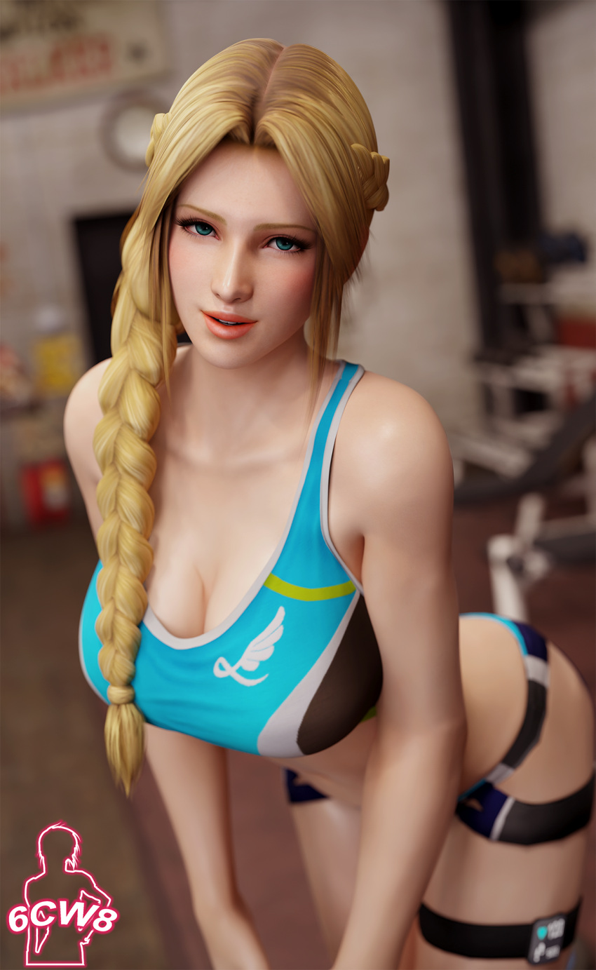 1girl 6cw8 alluring blonde_hair blue_eyes cleavage dead_or_alive dead_or_alive_2 dead_or_alive_3 dead_or_alive_4 dead_or_alive_5 dead_or_alive_6 dead_or_alive_xtreme dead_or_alive_xtreme_2 dead_or_alive_xtreme_3 dead_or_alive_xtreme_3_fortune dead_or_alive_xtreme_beach_volleyball dead_or_alive_xtreme_venus_vacation gym gym_shorts helena_douglas pin_up sports_bra tecmo