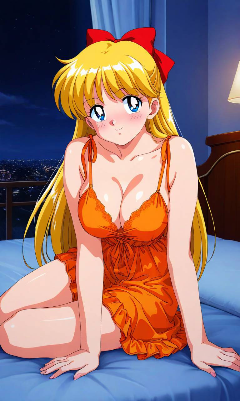 1girl accurate_art_style adult_swim alluring bare_legs barefoot bedroom bishoujo_senshi_sailor_moon bishoujo_senshi_sailor_moon_r bishoujo_senshi_sailor_moon_r_the_movie bishoujo_senshi_sailor_moon_s bishoujo_senshi_sailor_moon_s_the_movie bishoujo_senshi_sailor_moon_supers bishoujo_senshi_sailor_moon_supers_the_movie blonde_hair blue_eyes cleavage lingerie medium_breasts minako_aino on_bed pin_up toei_animation toonami utopicbeyond viz_mediav