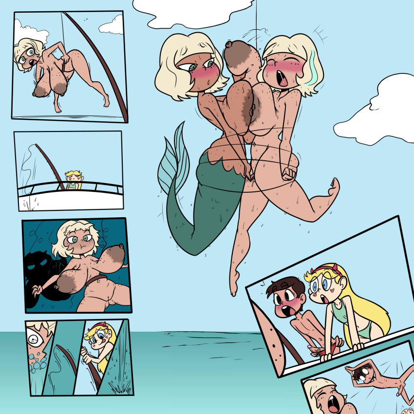 1boy 2girls areolar_amelanism blonde_mane blush bondage breasts brown_hair calicobggs colored disney_channel disney_xd drowning female green_eyes huge_breasts jackie_lynn_thomas large_areolae light-skinned_female light_skin long_breasts long_hair male marco_diaz merfolk mermaid mermaid_girl mermaid_tail nude penis rope saggy_breasts sea short_hair small_breasts standing star_butterfly star_vs_the_forces_of_evil tan-skinned_male tan_body terrible_the_drawfag thick_thighs underwater wet_body wide_hips