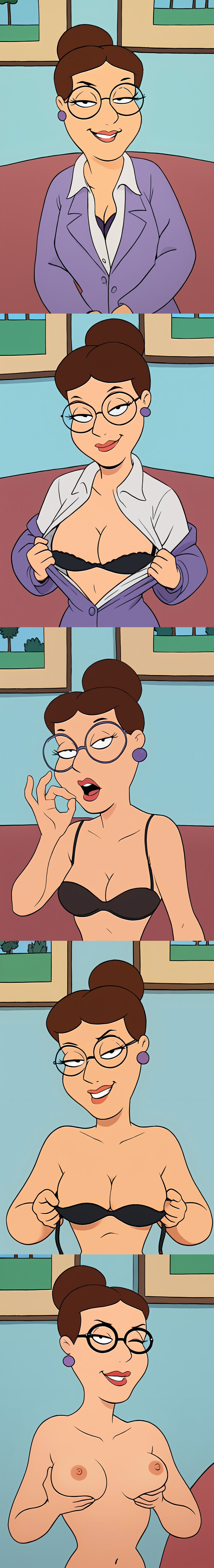 1girl 1girl 1girl 2025 ai_generated background bra breasts brown_hair civitai clipear d3rmal dr._amanda_rebecca earrings eyelashes family_guy glasses grabbing grabbing_own_breast hairclip indoors jacket lipstick long_hair multiple_images naughty_face pulling_bra seductive seductive_eyes seductive_smile sitting smirk smug sofa standing tagme teeth wink