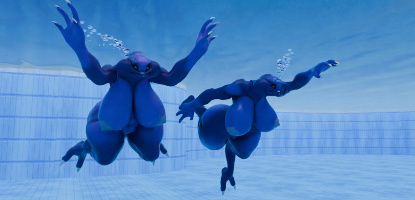 2girls aquaphilia breasts bubbles female halo_(series) microsoft nipples nude pool puffy_cheeks sangheili swimming underwater zantzusui