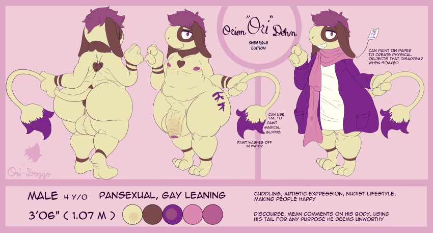 1boy absurd_res anthro anus ass back_fat balls big_ass big_balls big_penis cardigan cjk_character cjk_character_tattoo clothed clothing cub eyebrows feet flaccid foreskin front_view fur fur_markings generation_2_pokemon genitals glyphs hair heart_(marking) heart_symbol high_res huge_ass huge_balls huge_cock long_coat love_handles male markings nintendo nipples nude ofuda ori-doggo ori_(ori-doggo) paint penis pokemon pokemon_(species) puffy_anus purple_body purple_hair purple_paint purple_skin rear_view shotacon slightly_chubby smeargle smile smiling_at_viewer talisman tattoo thick_thighs uncircumcised underage vein veiny_penis young