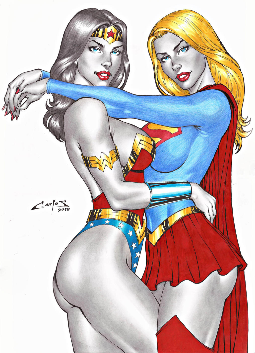 2_girls amazon armlet arms_around_neck ass bangs bare_legs bare_shoulders between_legs between_thighs big_ass big_breasts black_hair blonde_female blonde_hair blue_eyes blue_leotard blue_shirt bracer breast_press breasts cape carlos_braga couple dc_comics dcau diana_prince duo female/female female_only grin head_tilt heroine highleg highleg_leotard hugging jewelry justice_league justice_league_unlimited kara_zor-el kryptonian legs legwear leotard lips lipstick long_cape long_hair long_sleeves looking_at_viewer love makeup miniskirt mound_of_venus multicolored_clothes multicolored_leotard multiple_girls mutual_yuri nail_polish naughty_face neck parted_bangs parted_lips pleated_skirt red_cape red_legwear red_leotard red_lipstick red_nails red_skirt red_thighhighs romantic romantic_couple shirt sideboob simple_background skirt smile standing star star_(symbol) star_print stockings straight_hair strapless strapless_leotard supergirl supergirl_(series) superhero_costume superheroine superman_(series) swept_bangs symmetrical_docking themysciran thick_thighs thighs tiara two-tone_leotard white_background wonder_woman wonder_woman_(series) yuri