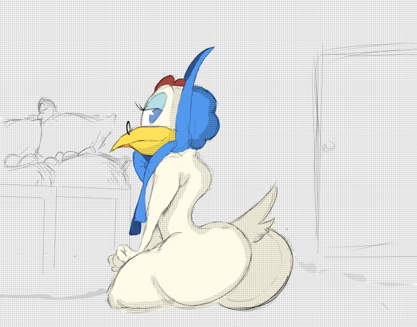 1girl 1girl ass avian big_ass bird bonnet bow_(feature) chicken clothing feral galliform headgear headwear high_res looking_at_viewer looking_back looney_tunes miss_prissy phasianid seductive unknown_artist warner_brothers