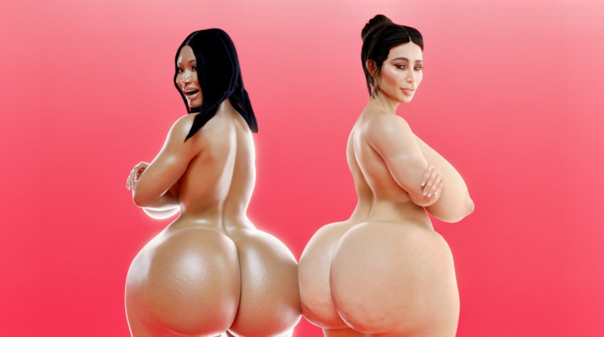 2_girls 3d alluring arms_crossed ass ass_focus asses_touching big_ass big_breasts bitch black_female black_hair breasts bubble_butt celeb cellulite curvy dark-skinned_female dark_hair dark_skin dat_ass eyelashes eyeshadow fat_ass female_only from_behind high_res honeydonuts huge_ass kim_kardashian large_ass legs long_hair looking_at_viewer looking_back massive_ass milf mixed_race_girl multiple_girls musician nicki_minaj nude open_mouth pawg posing real_person sexy sideboob slut standing thick thick_ass thick_thighs wide_hips