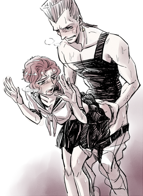 anal clothed clothed_sex interracial jean_pierre_polnareff jojo's_bizarre_adventure male male_only noriaki_kakyoin penetration stardust_crusaders white_background yaoi yaoi