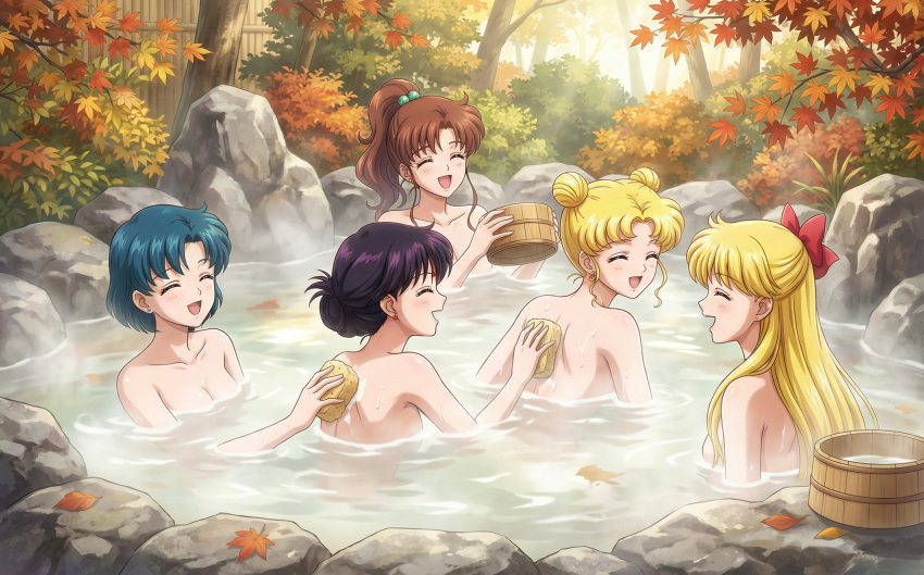 5girls accurate_art_style adult_swim alluring ami_mizuno bathing bishoujo_senshi_sailor_moon bishoujo_senshi_sailor_moon_r bishoujo_senshi_sailor_moon_r_the_movie bishoujo_senshi_sailor_moon_s bishoujo_senshi_sailor_moon_s_the_movie bishoujo_senshi_sailor_moon_supers bishoujo_senshi_sailor_moon_supers_the_movie black_hair blonde_hair blue_hair brown_hair makoto_kino medium_breasts minako_aino onsen rei_hino steam toei_animation toonami usagi_tsukino viz_media washing_another yak_manukan