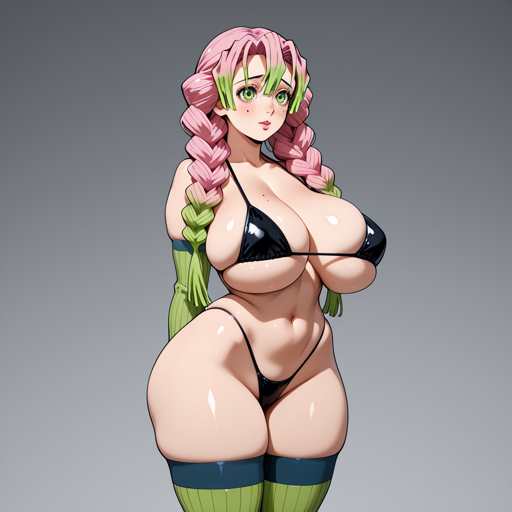 1girl 1girl 1girl ai ai-created ai_generated anime big_breasts big_breasts bigass bigboobs bikini black_bikini breasts curvaceous demon_slayer demonslayer ecchi fan_art fanart green_eyes kanroji kimetsu_no_yaiba kimetsunoyaiba kny long_hair manga mitsuri_kanroji mitsurikanroji pink_hair public stockings thick_thighs underwear wardrobe_malfunction wide_hips