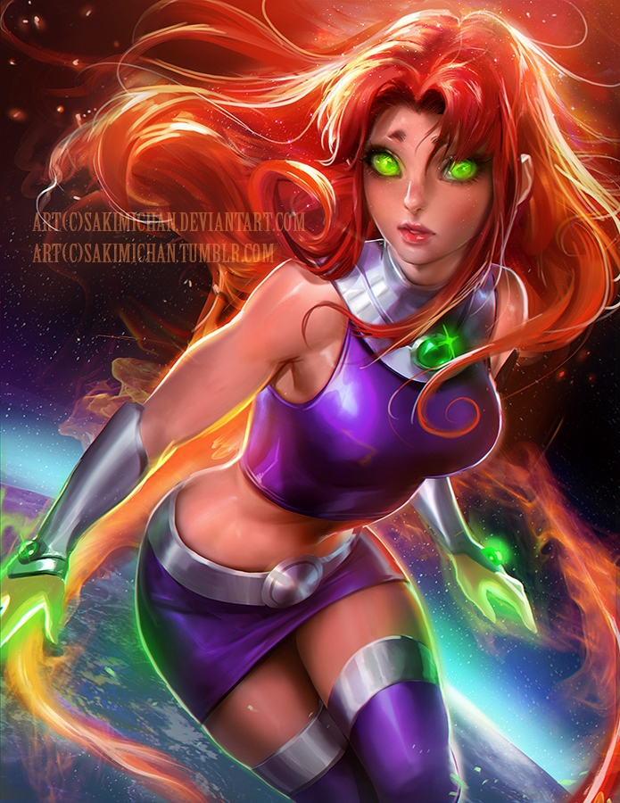 1girl alien_girl arms_at_sides bangs blush breasts brooch dc_comics expressionless female_only female_solo floating_hair flying glowing glowing_eyes green_brooch koriand'r legs legs_together lips lipstick long_hair looking_at_viewer magic makeup medium_breasts midriff miniskirt navel neck older older_female parted_bangs parted_lips pencil_skirt purple_skirt red_lipstick sakimichan skin_tight skirt starfire straight_hair tamaranean teen_titans very_long_hair young_adult young_adult_female young_adult_woman