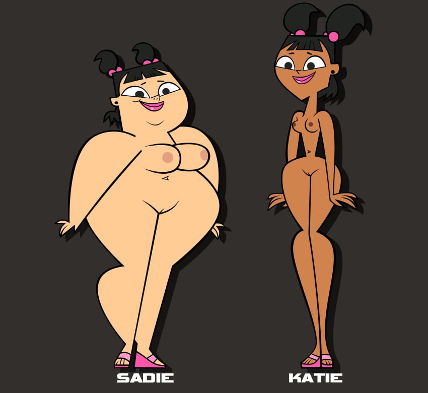 1girl 1girl 2_girls 2d accurate_art_style african_female big_breasts big_breasts breasts dark-skinned_female dark_skin female_focus female_only full_body functionally_nude high_resolution hourglass_figure katie_(tdi) light-skinned_female light_skin naked_footwear nipples nude nude_female nudity oryononilocram plump pussy pussy sadie_(tdi) simple_background standing total_drama_island uncensored very_high_resolution wide_hips