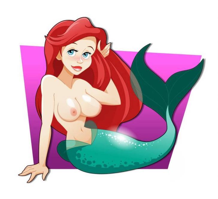 1girl big_breasts breasts disney disney_princess female green_tail humanoid merfolk mermaid mermaid_tail navel nipples nude princess_ariel solo tail the_little_mermaid