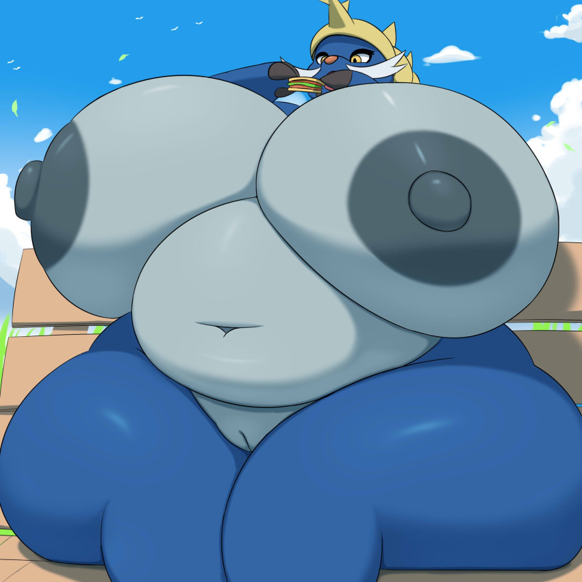1girl big_ass big_belly big_breasts fat fat_ass fat_belly fat_breasts female food furry plump pussy tropicalfox_