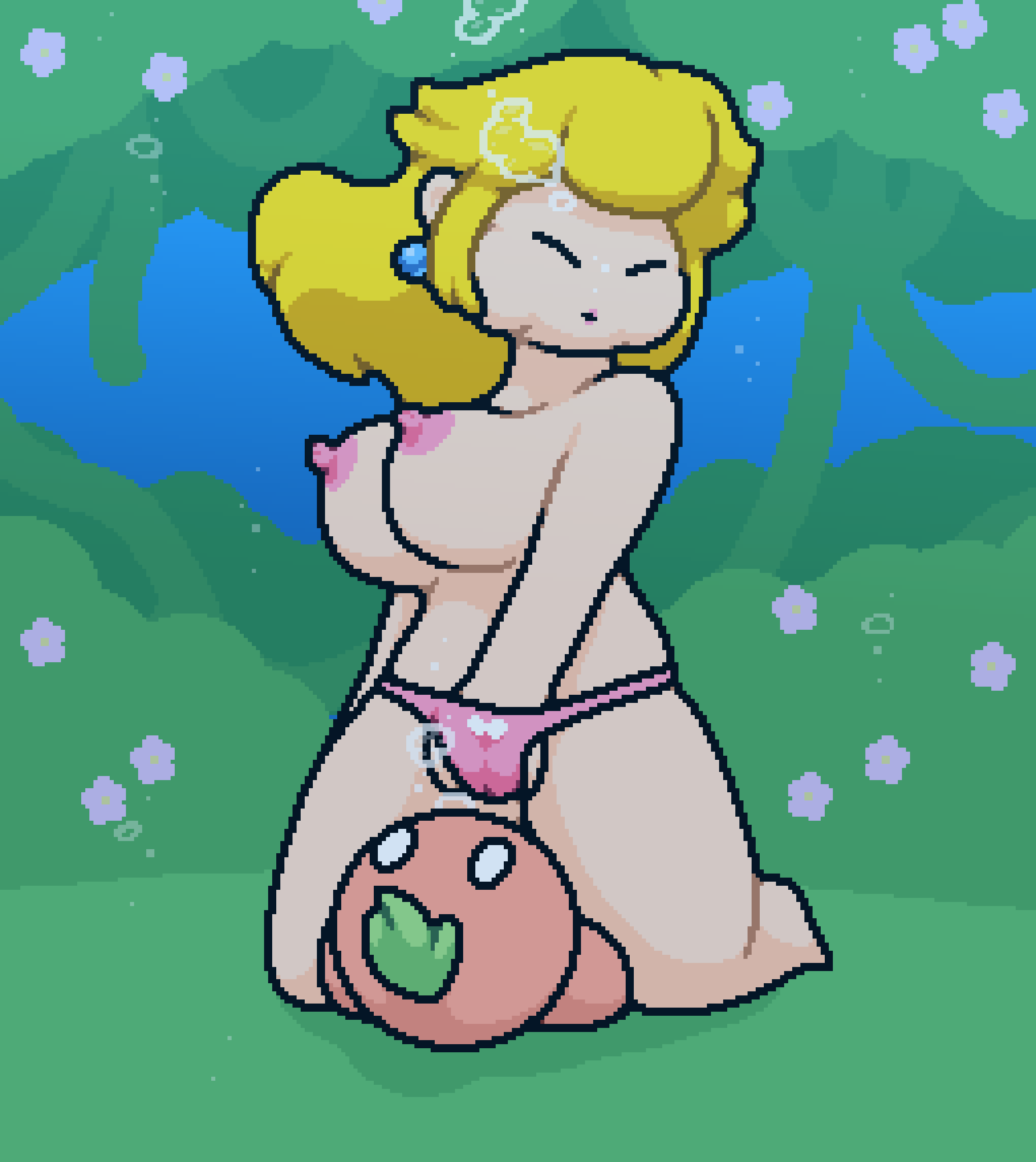 1boy 1boy1girl 1girl between_legs between_thighs big_breasts blonde_female blonde_hair breasts bubble bubbles earring earrings female flower holding_breath male mario_(series) masturbation nintendo original panties pink_panties plant plant_humanoid princess princess_peach shocked shocked_expression shocked_eyes super_mario_bros. surprise surprised surprised_expression tomato tomato_(okami_tomato) topless topless_female underwater underwater_masturbation water zxtomatofan