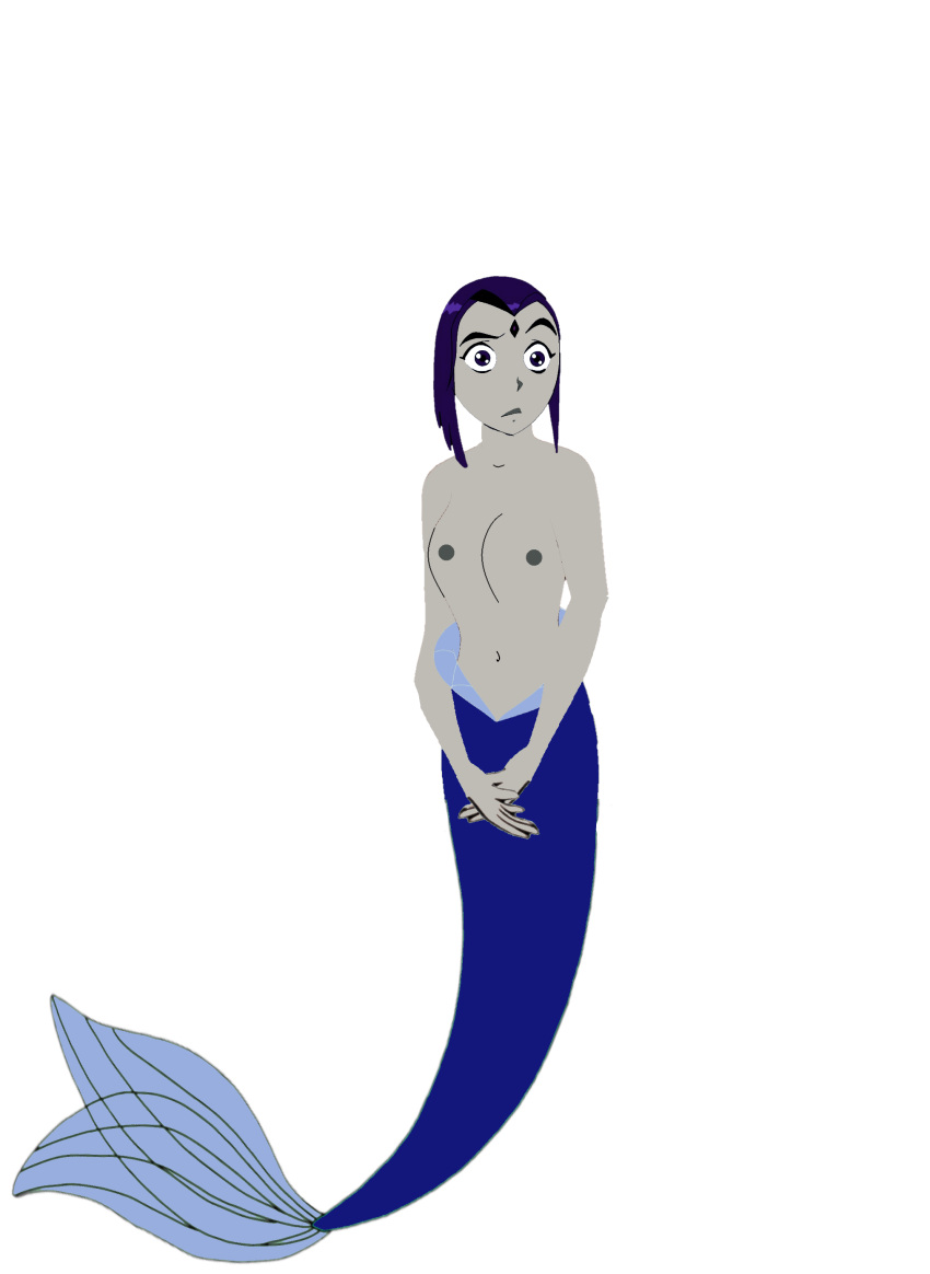 covering_privates covering_pussy mermaid mermaid_tail older older_female purple_eyes purple_hair raven_(dc) topless topless_female young_adult young_adult_female young_adult_woman