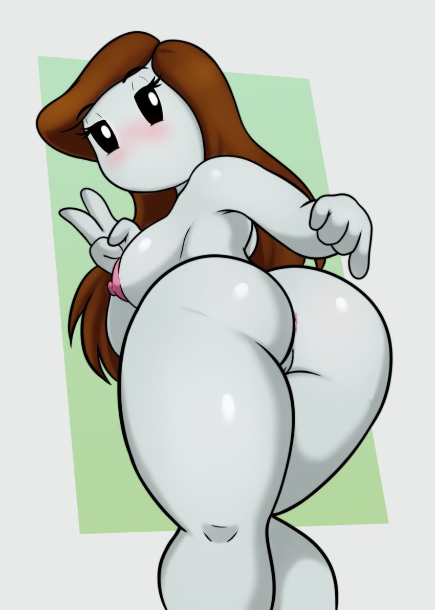 1girl 1girl 1girl ass ass_focus back_view big_breasts blush breasts butt_focus completely_nude female_only glistening_skin let_me_explain_studios looking_at_viewer naked_female neronova nipples nude nude nude_female rebecca_parham solo_female teasing_viewer thick_thighs youtube