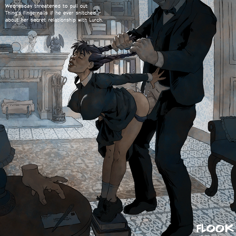 1boy 1girl 1other addams_family age_difference ambiguous_penetration arms_behind_back ass bare_legs bent_over big_ass big_breasts black_bow black_bowtie black_clothing black_dress black_hair black_panties black_pants black_underwear book bookshelf bow bowtie braid breasts brown_lipstick butler closed_eyes clothed clothed_female clothed_male clothed_sex collared_dress couple cum cum_inside cumshot doggy_position door dress duo duo_focus english_text erect_nipples erection femsub flook flook_(artist) from_behind_position grin hair_grab hair_pull head_back head_down head_out_of_frame hetero indoors lamp legs legs_together lips lipstick long_hair lurch makeup maledom narration naughty_face neck panties panties_down pants parted_lips penetration penis sculpture sex shoes skull smile standing standing_sex statue table teen teenage_girl text the_addams_family thighs tiptoes twin_braids uncensored underwear wednesday_addams zombie zombie_girl