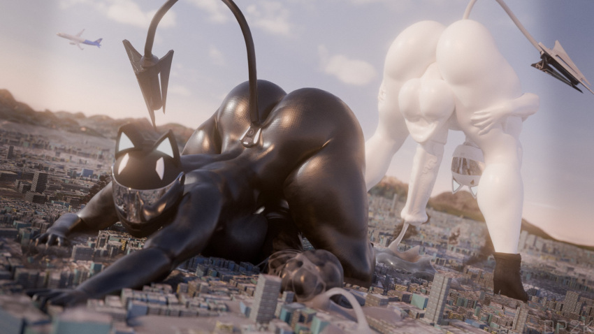 2futas 3d animal_ear_headwear animal_ears ass balls big_ass big_ass big_balls big_breasts big_penis breasts cat_ear_helmet cat_ears doctorpurple2000 futanari giant giant_ass giant_breasts giant_futa giant_penis giantess heaven_(jinsang) huge_balls huge_cock intersex latex latex_clothing latex_suit macro motorcycle_helmet nevaeh_(jinsang) penis scrotum scrotum_flap second_skin_spats
