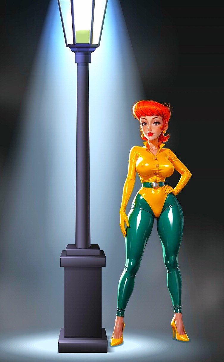 big_breasts dexter's_laboratory dexter's_mom edit erect_nipples latex_bodysuit looking_at_viewer thighs