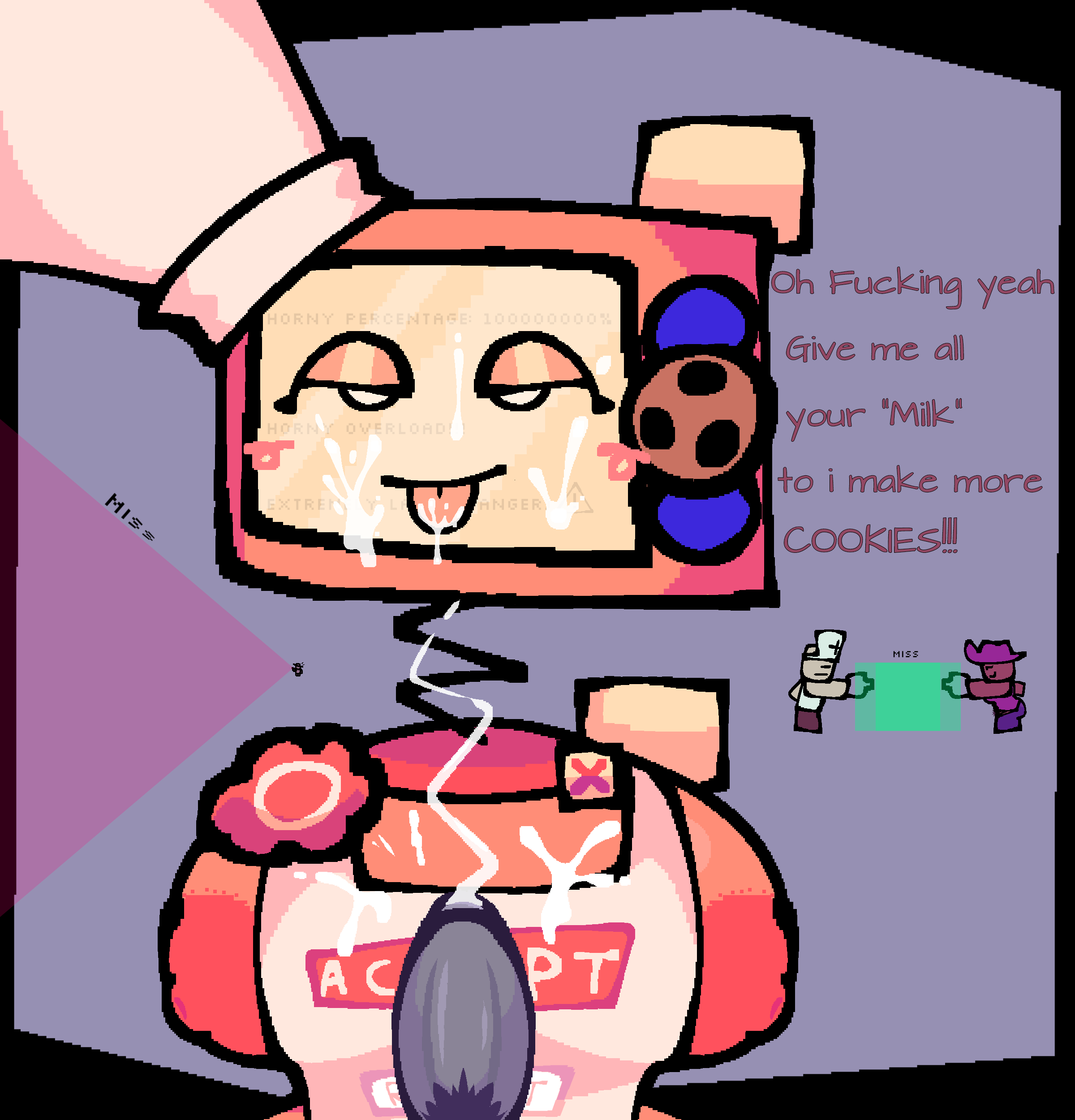 1girl 2025 absurd_res apron apron_only background_characters big_breasts blush blush_lines breasts caretaker chef_hat civilian_(die_of_death) coil cookie cookieware cum cum_on_breasts cum_on_face cum_on_tongue curvy dialogue die_of_death english_text eyeshadow female_focus gear grey_skin hat high_res looking_at_viewer loveshot machine nipples orange_body oven penis pubic_hair puffy_nipples red_nipples revolver_(die_of_death) roblox roblox_game robot robot_girl robot_humanoid screen_face seductive_look seductive_smile smile text tongue_out toque toque_blanche
