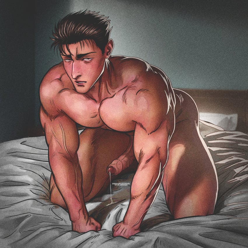 abs bara biceps big_penis black_hair daddy erection hiromi_higuruma jujutsu_kaisen male male_nipples male_only masculine_male mature_male muscular muscular_male nipples nude pecs penis precum precum_drip urielbeaupre yaoi