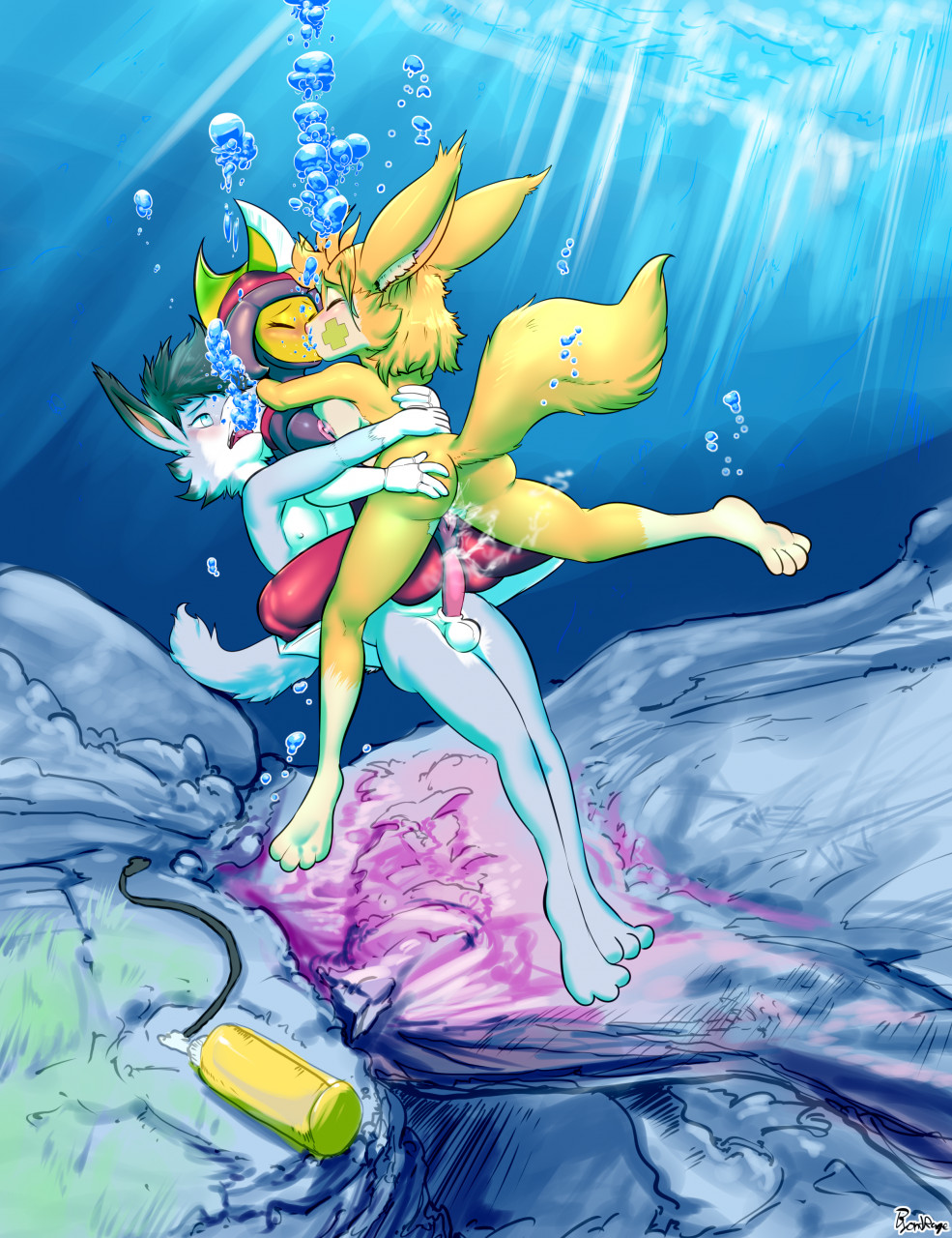 1boy 2girls air_bubble anal anthro aquaphilia asphyxiation bisharp breasts breath_play bubble byondrage canid canine canis domestic_dog drowning ejaculation female freediving game_freak generation_5_pokemon genitals group group_sex high_res husky kissing male male/female mammal mythological_carbuncle mythological_creature mythology nintendo nordic_sled_dog nude oxygen_tank penis pokemon pokemon_(species) pussy sex spitz threesome trio underwater water wolf