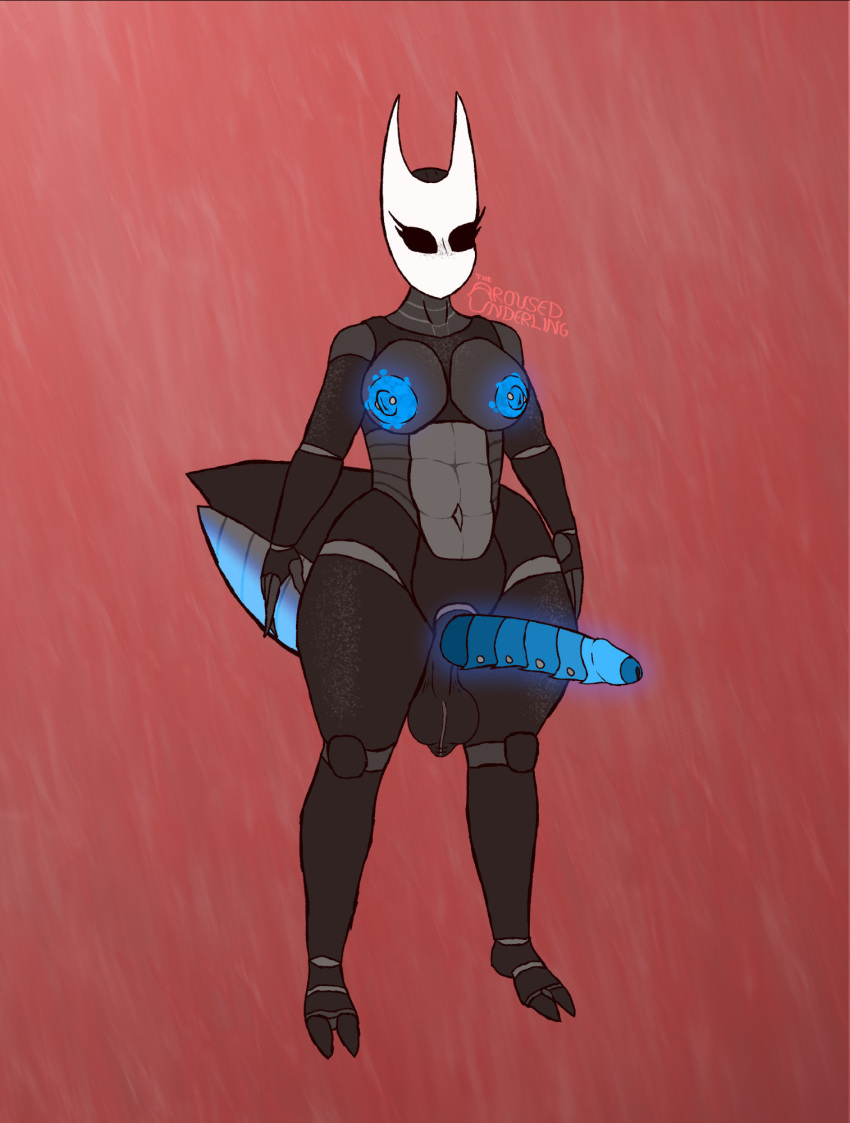 arousedunderling blue_nipples blue_penis breasts erection hollow_knight_(game) hornet_(hollow_knight) insect insect_girl nipple_piercing pussy