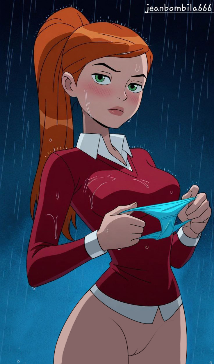 ben_10 bottomless green_eyes gwen_tennyson long_hair looking_at_viewer nekom14 no_panties orange_hair ponytail pussy