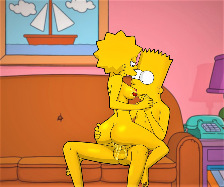 1boy 1girl 20th_century_studios aged_up barefoot bart_simpson big_ass big_breasts big_penis breasts brother_and_sister completely_nude couch cowgirl_position erect_nipples evilweazel female hand_on_ass handholding holding_hands incest licking_breast lisa_simpson living_room male nipple nude penis pussy sex sitting_on_couch smile the_simpsons vaginal_penetration