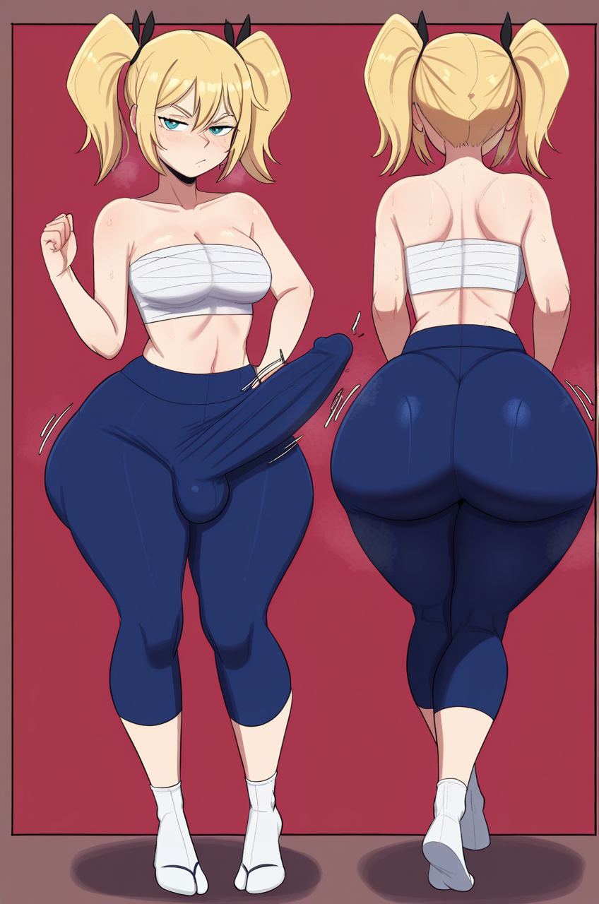 1futa ai_generated ass big_ass breasts erection erection_under_clothes fundoshilover101 futanari huge_ass original original_character sarashi tabi_socks yoga_pants