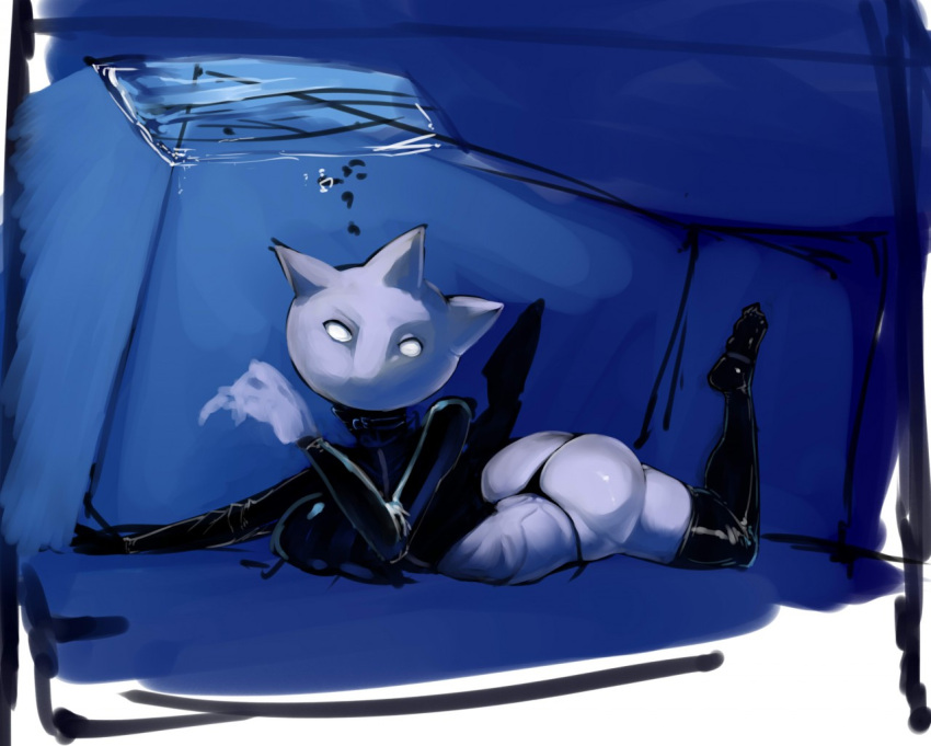 1girl abstract ass breasts byondrage female leather original painting sketch solo thong underwater wip