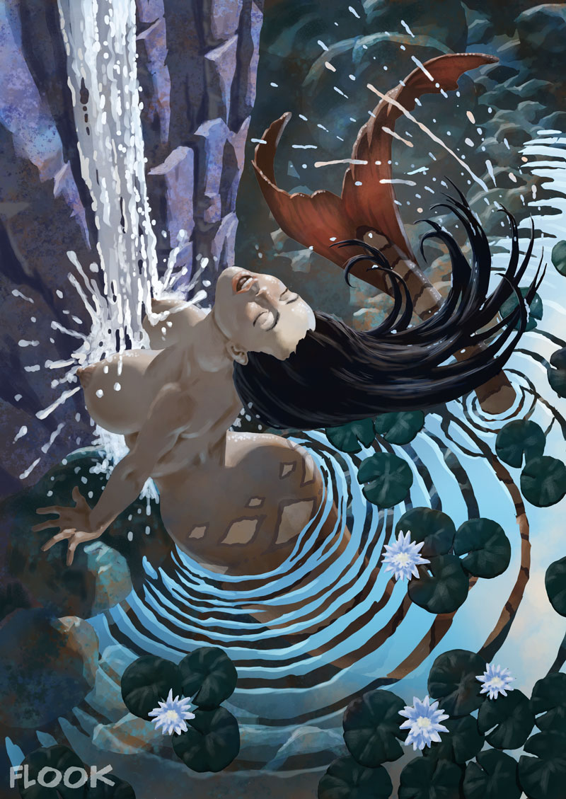 1girl arm_at_side arm_support ass bath bathing big_breasts black_hair breast_press breasts closed_eyes completely_nude completely_nude_female enjoying female_only female_solo flook flook_(artist) from_above from_behind happy lips lipstick long_hair makeup mermaid neck nipples nude nude_female open_mouth orange_lipstick original original_character outside pond rock round_teeth smile straight_hair teeth upper_teeth upper_teeth_only water waterfall wet wet_body wet_hair