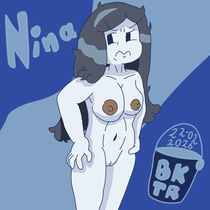 1girl angry annoyed annoyed_expression breasts brubs bucketaroo long_hair nina_(brubs) nude pussy sister small_breasts youtube