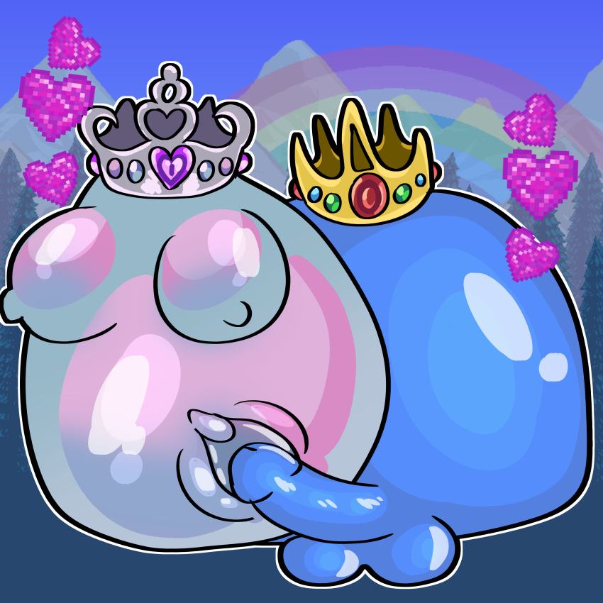 1boy 1girl absurd_res big_breasts breasts clitoris crown duo female hi_res king_slime male male/female nipples penetration penile penile_penetration penis penis_in_pussy pussy queen_slime royalty sex terraria vagina vaginal_penetration wickedwhiskerz