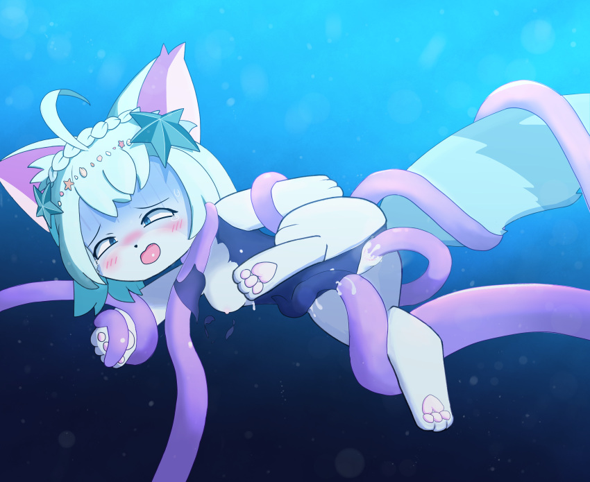 1girl absurd_res accessory akurara anthro artist_request asphyxiation blue_body blue_eyes blue_fur blue_hair blush bodily_fluids breasts breath_play cat_busters c*****g clothing cum cum_in_clothing cum_in_pussy cum_inside domestic_cat drowning felid feline felis female f****d fur genital_fluids genitals hair hair_accessory headgear headwear high_res mammal nipples pawpads penetration pink_pawpads pussy pussy_juice r**e restrained seashell shell swimming swimwear tearing_clothing tears tentacle tentacle_in_pussy tentacle_penetration tentacle_rape tentacle_sex tentacles_on_female torn_clothes underwater vaginal_penetration water