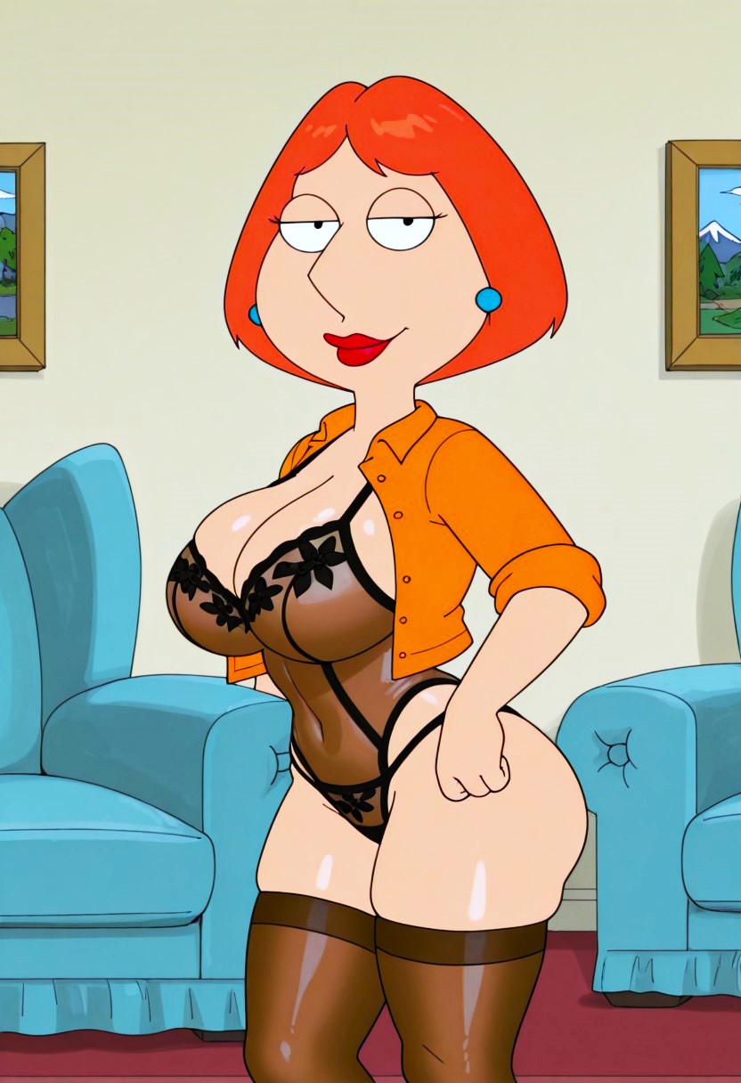 ass corset family_guy huge_breasts lois_griffin looking_at_viewer ready_to_fuck stockings thighs thong