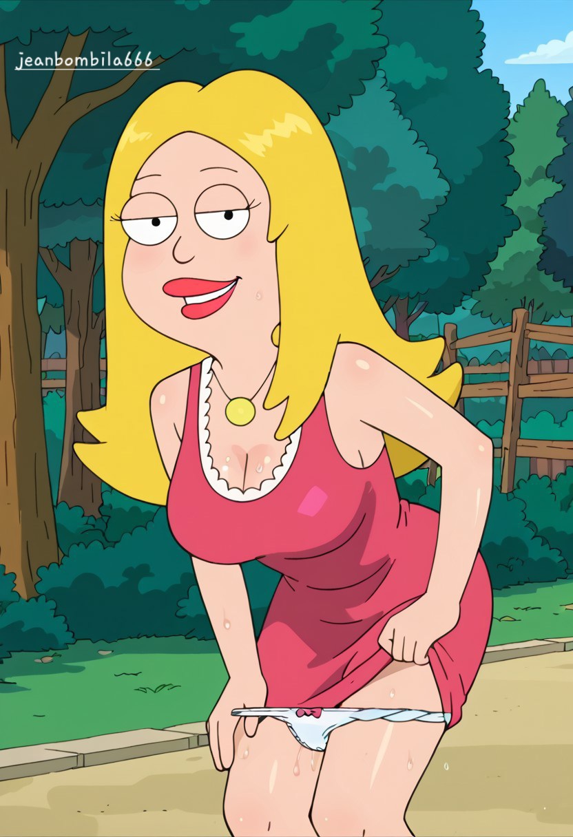 1girl ai_generated american_dad blonde_hair breasts francine_smith jeanbombila666 milf panties pussy pussy_juice