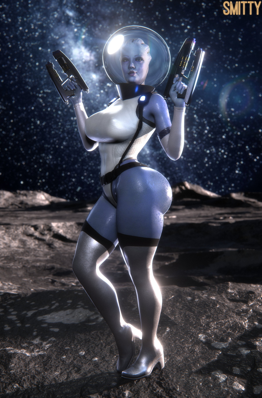 1girl 1girls 3d 3d_(artwork) 3d_art 3d_artwork 3d_model alien alien_girl art artist_name artist_signature asari big_ass big_breasts big_hips big_thighs bubble_butt clothes detailed_background digital_art digital_artwork_(media) digital_media digital_media_(artwork) dual_wielding female_only full-length_portrait gun high_heels holding_gun holding_object holding_weapon humanoid humanoid_only legwear liara_t'soni looking_at_viewer mass_effect orange_text smitty34 solo_female space space_helmet standing tagme text three-quarter_view weapon x_link