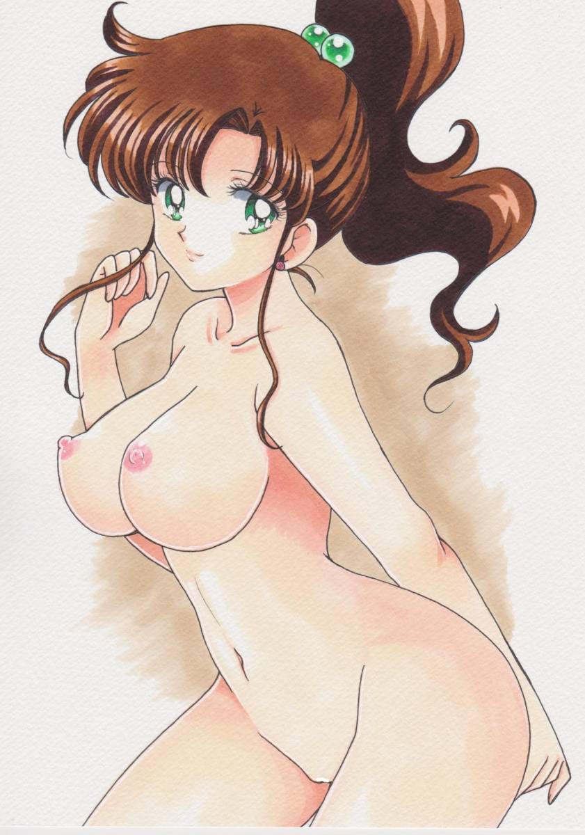 1girl adult_swim alluring bare_legs barefoot big_breasts bishoujo_senshi_sailor_moon bishoujo_senshi_sailor_moon_r bishoujo_senshi_sailor_moon_r_the_movie bishoujo_senshi_sailor_moon_s bishoujo_senshi_sailor_moon_s_the_movie bishoujo_senshi_sailor_moon_supers bishoujo_senshi_sailor_moon_supers_the_movie brown_hair earrings female_only green_eyes long_hair looking_at_viewer makoto_kino nipples nude ponytail posing pussy rascal_(n119) toei_animation toonami viz_media