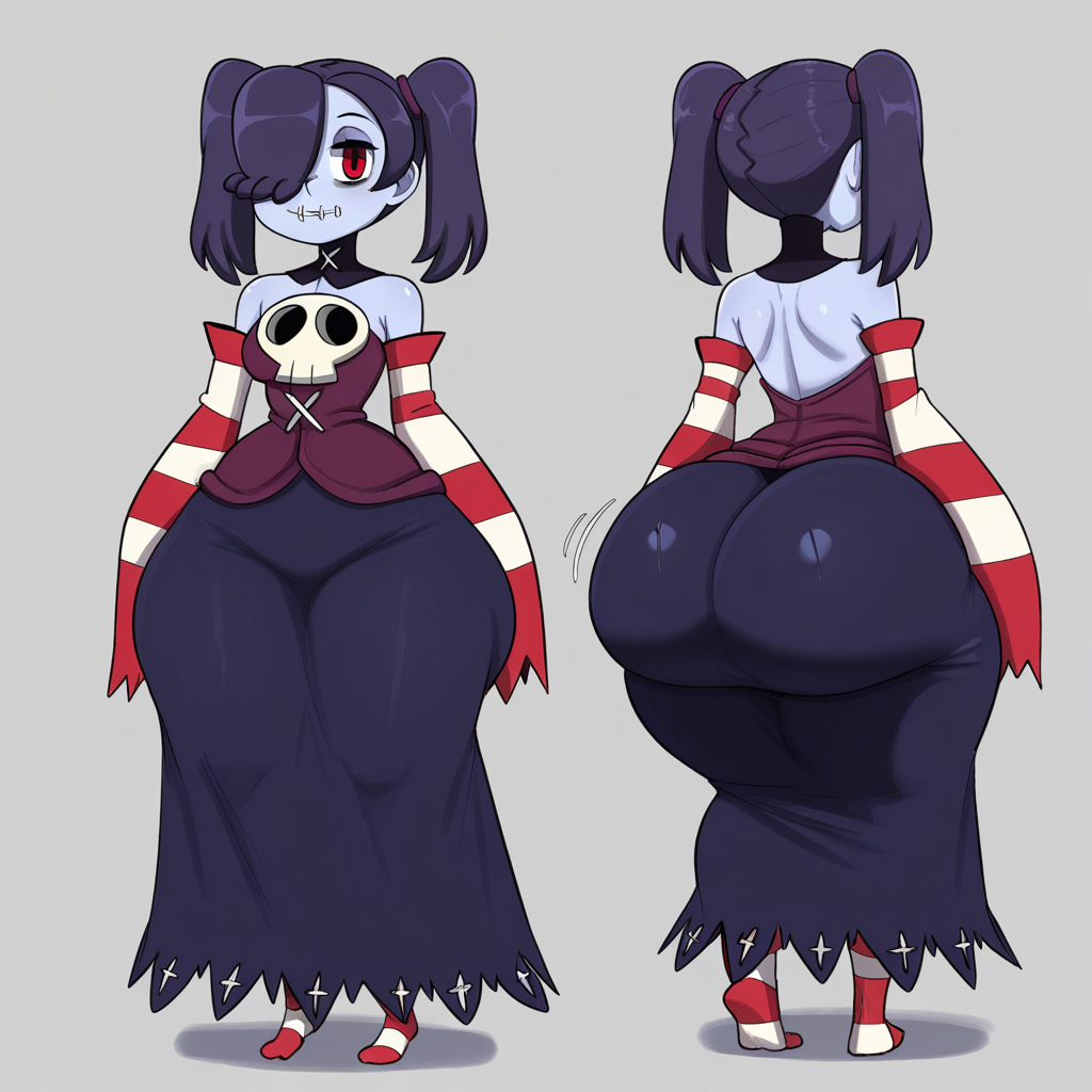 1girl ai_generated ass big_ass breasts fundoshilover101 huge_ass skullgirls squigly_(skullgirls)