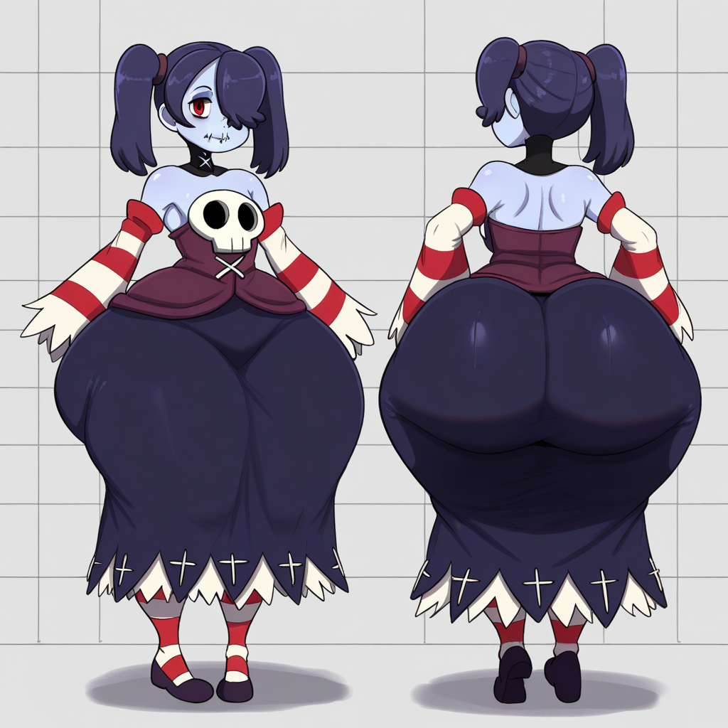 1girl ai_generated ass big_ass breasts fundoshilover101 gigantic_ass huge_ass skullgirls squigly_(skullgirls)
