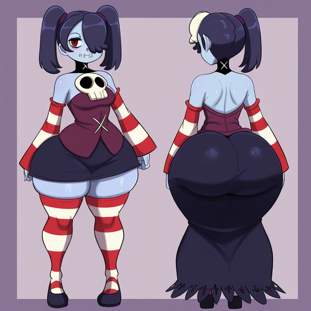1girl ai_generated ass big_ass breasts fundoshilover101 huge_ass skullgirls squigly_(skullgirls)