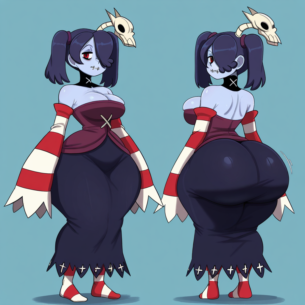 1girl ai_generated ass big_ass breasts fundoshilover101 huge_ass skullgirls squigly_(skullgirls)