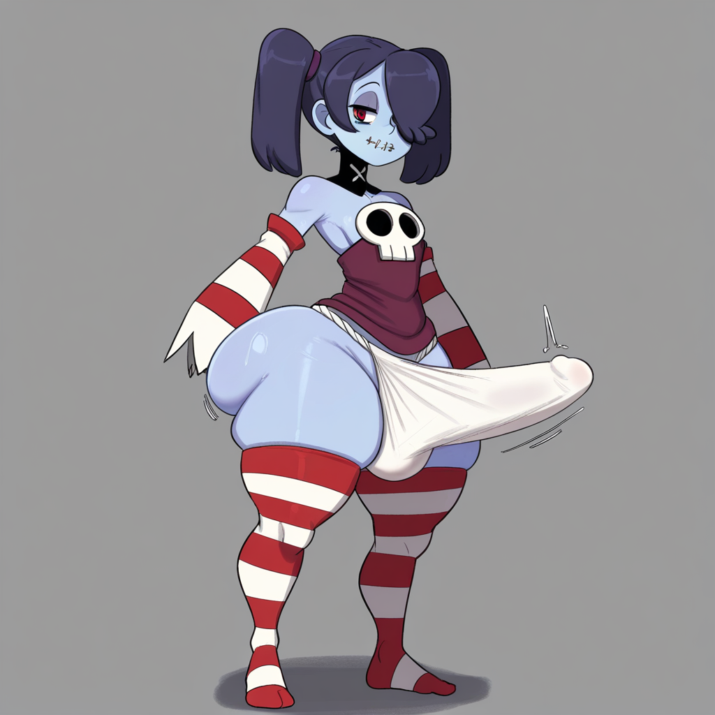 1futa ai_generated ass big_ass breasts erection erection_under_clothes fundoshi fundoshi_futanari fundoshilover101 futanari huge_ass skullgirls squigly_(skullgirls) tabi_socks