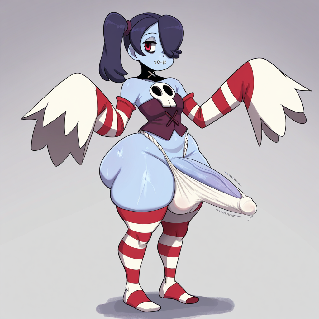 1futa ai_generated ass big_ass breasts erection erection_under_clothes fundoshi fundoshi_futanari fundoshilover101 futanari huge_ass skullgirls squigly_(skullgirls) tabi_socks