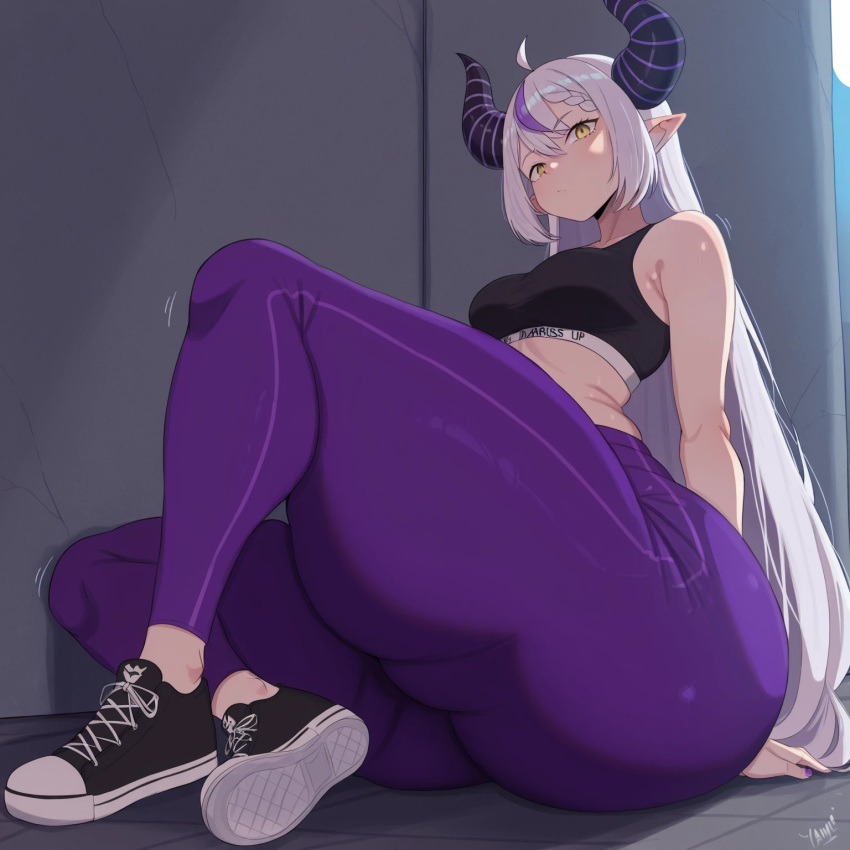 1girl ai_generated ass big_ass breasts fundoshilover101 gigantic_ass hololive huge_ass la+_darkness laplus_darkness yoga_pants